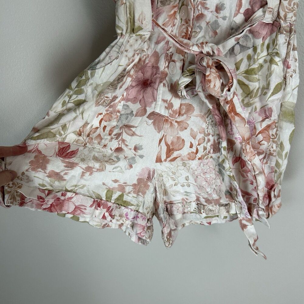 Rachel Zoe 2 Floral Linen Romper Shirt Playsuit Garden Party Chic Coquette XS - Picture 4 of 5